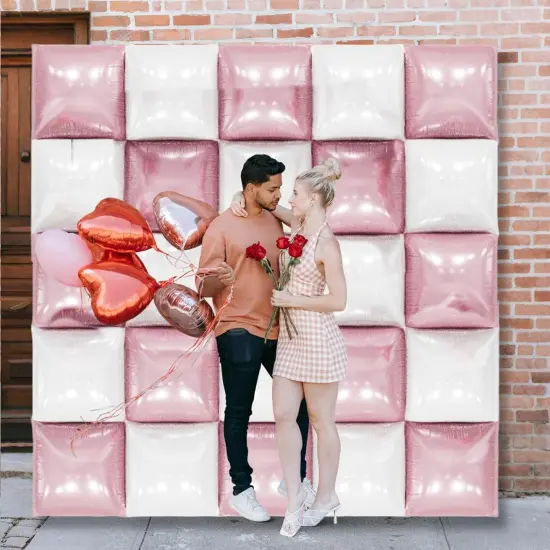 Pearl Pink and White Double Sided Square Foil Balloons Wall,19 Inches {2}