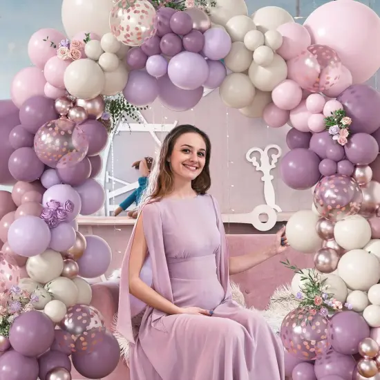 173Pcs Dusty Purple Balloon Arch Garland Kit, Double-stuffed Pink White Sand Lavender Lilac Light Purple Rose Gold Confetti Balloons for Baby Bridal Shower Wedding Birthday Party Decorations {5}