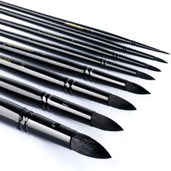 8pcs Round Watercolor Paint Brush Set Goat Hair for Watercolors,Acrylics,Inks,Gouache,Oil and Tempera Black Color {2}