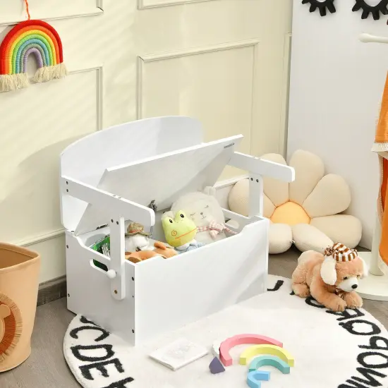 MDF 3-in-1 Kids Chair Desk Set with Storage Toy Box White {2}