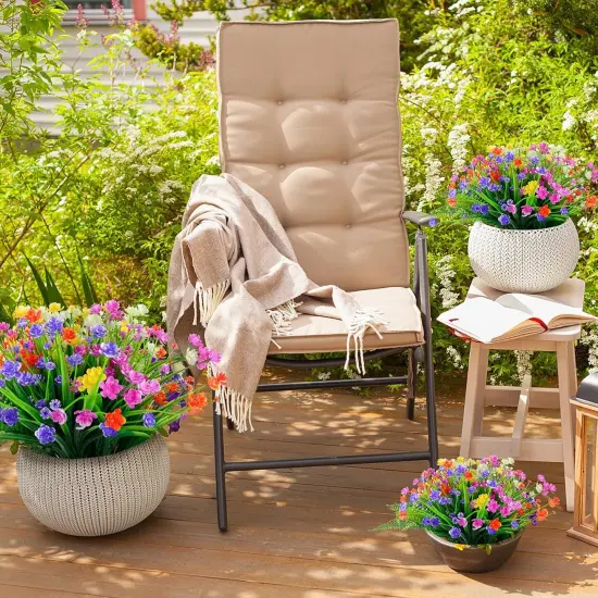 12 Bundles Summer Potted Plants Artificial Flowers for Outdoor UV Resistant Plastic Plants Fake Flowers {3}