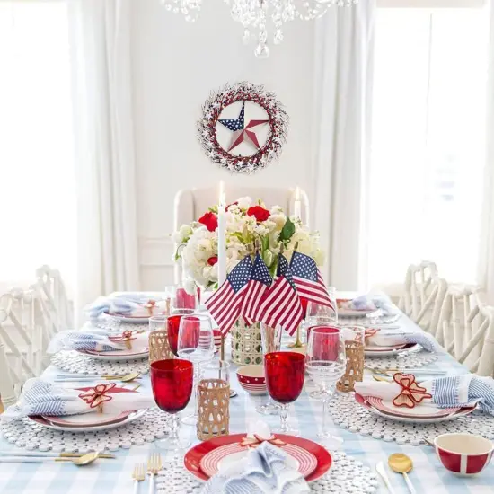 8" Patriotic Wreath with Burlap Flag Star Artificial 4th of July for Wall Decor {5}