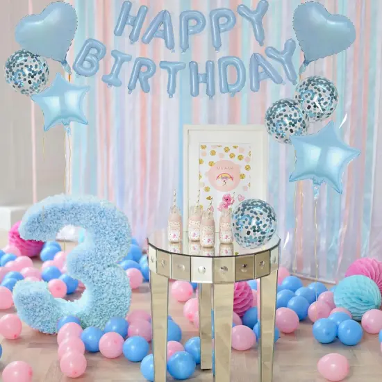 27 Pcs Light Blue Birthday Decorations Heart Foil Balloons Confetti Balloons Kit {2}