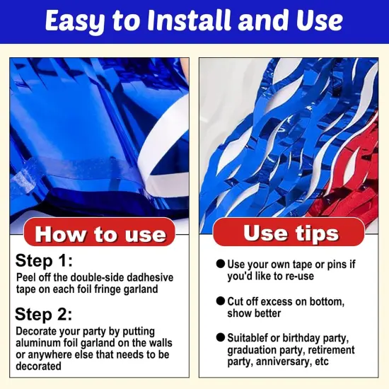 6 Pack 10 Feet White Blue Red Wave Foil Fringe Garland Metallic Tinsel Streamers Banner Wall Hanging Curtain Backdrop {2}