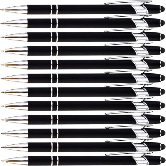 12 Pieces Black Ballpoint Pen with Stylus Tip, 2 in 1 Stylus Pen, Premium Metal Stylus Pen for Touch Screens, Black Ink, 1.0 mm Medium Point(12 Black) {3}