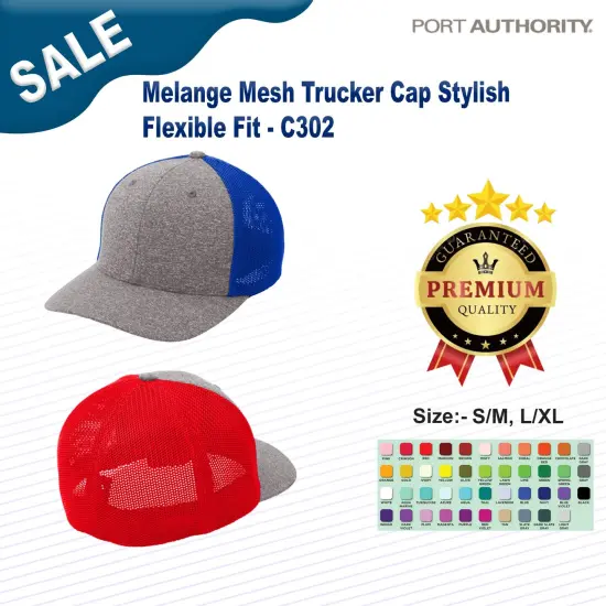Port Authority&reg; Melange Mesh Trucker Cap Stylish Flexible Fit True Red/G Heather {3}