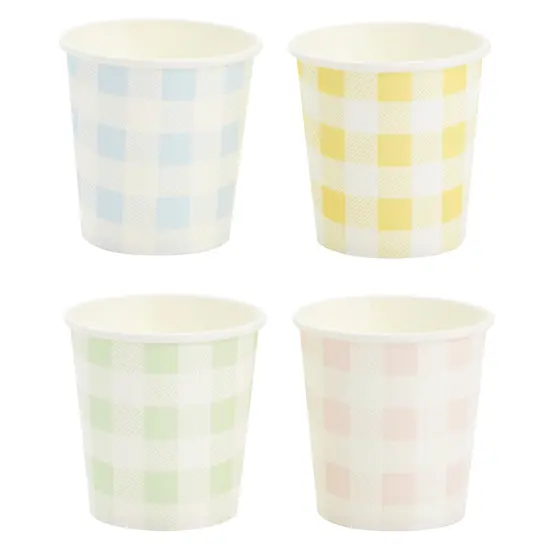 100 Pack 4 Oz Mini Disposable Paper Cups for Espresso, Mouthwash, Tea, Coffee - Gingham Pastel Multicolor {5}