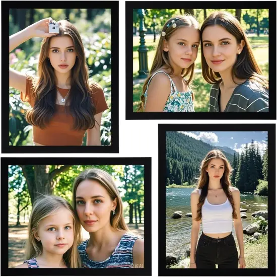 8x10 photo frame set of 4 pieces, Natural Black wooden frame with organic glass, used for desktop horizontal or vertical display of guest replacement photos (8x10 inch Black) {1}