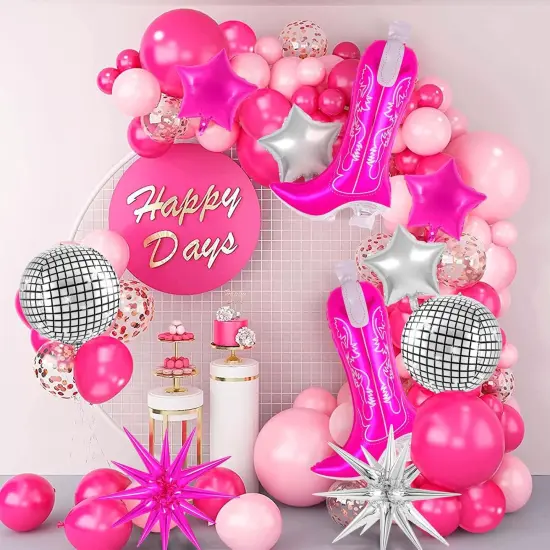 10 Pcs Pink Cowgirl Boot Balloons, Foil Disco Cowgirl Balloons Western Cow Decorations, Cowgirl Party Decorations for Birthday Party Last Rodeo Bachelorette Disco Western Cowgirl Theme Party Supplies {3}