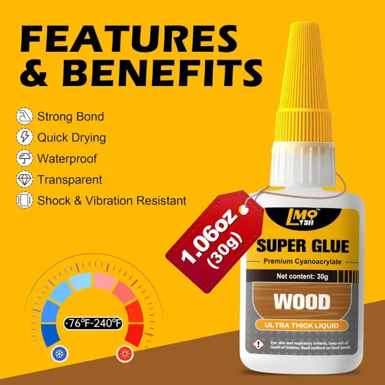 Wood Super Glue Liquid, Clear Instant Cyanoacrylate Adhesive for Wood Crafts Repair Woodworking, All Purpose CA Glue for Shoe Ceramic Plastic Leather Glass Model Metal Pottery Aquarium Porcelain Stone {2}