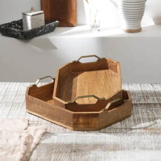 Handcrafted Octagonal Mango Wood Decor & Serving Tray {1}