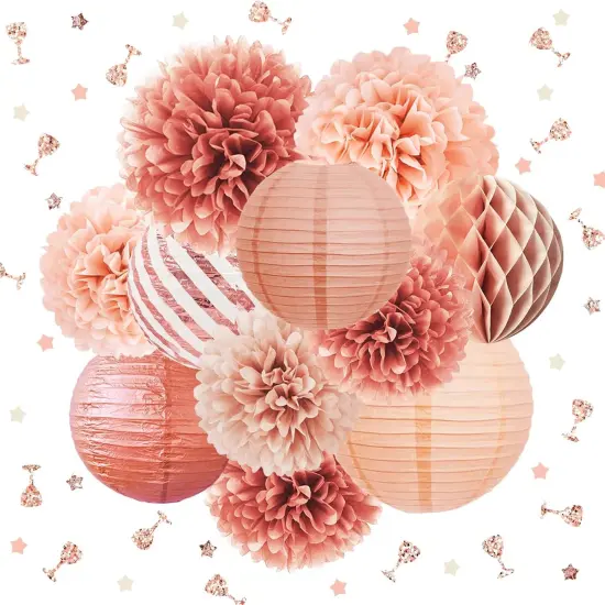Rose Gold Party Decorations -12PCS Elegant Party Supplies Tissue Pom Poms Paper Lantern Glitter Confetti 30G for Valentines Wedding Bridal Shower Birthday Bachelorette Party Decorations {1}