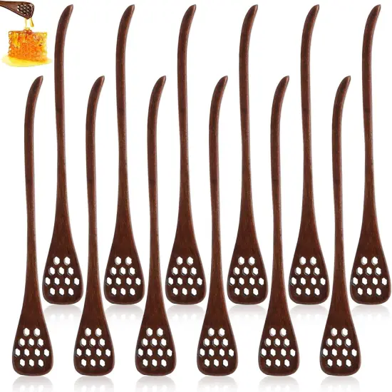 12 Pack Wood Honey Dipper, Honey Spoon Sticks, Honey Mixing Stirrers for Tea Coffee, Honey Comb Sticks with Long Handle, Reusable Honey Wand Syrup Dippers for Home Kitchen Party, Food Safe, 7'' {1}