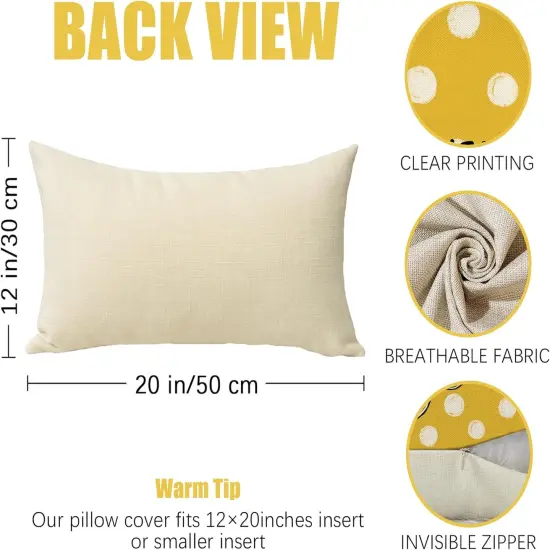 Spring Honey Bee Kind Lumbar Decorative Rectangle Pillow Cover 12 x 20, Summer Bumble Bee Yellow Porch Patio Outdoor Pillowcase, Polka Dots Seasonal Sofa Couch Cushion Case Home Decor {2}