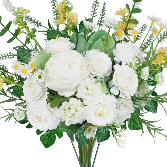 Artificial White Flowers Summer Tabletop Floral Arrangements Fake Mixed Daisy Hydrangeas Flowers {3}