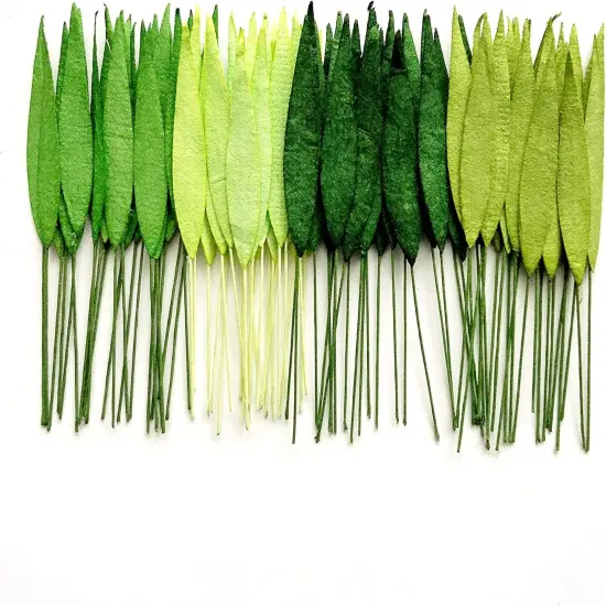 50 pcs. Mixed Tone Green Grass Leaves with Wire Stems 8 mm Mulberry Paper Leaves Craft Supplies Scrap Booking Embellishments for so Many Card Craft Projects {4}