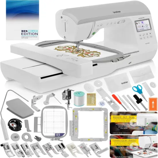 Brother NQ3550W Sewing & Embroidery Machine, 6" x 10" Field Size, 291 Sewing Stitches, Includes BES Lettering Software + Brother Magnetic SAMF180 Hoop + Mr. Vac & Mrs. Sew - Embroidery + Sewing Videos {1}