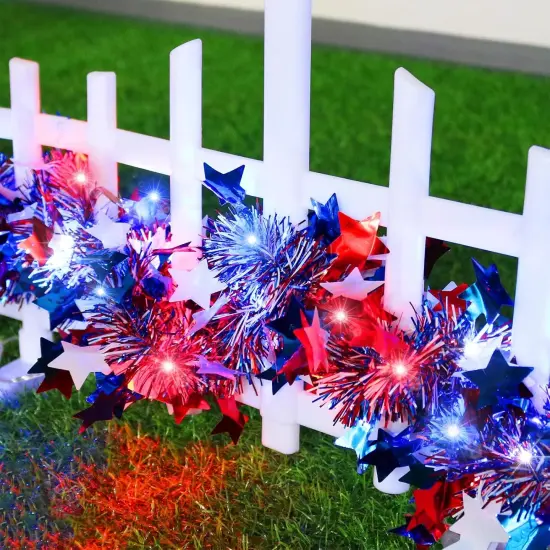 4th of July Patriotic Decorations, Red White and Blue Star Garland with 20Led Copper Fairy Lights, 2PACK Each 6.6Ft Tinsel Garland National Independence Day Decor Party Home Indoor {4}