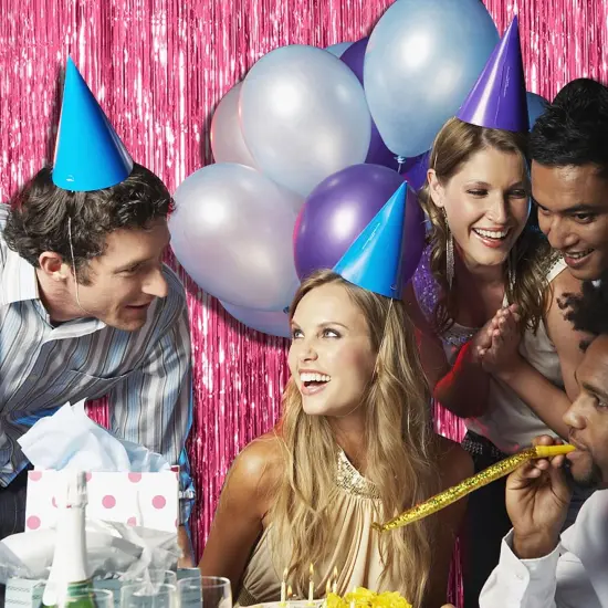 2 Pack Pink Backdrop Party Decorations Tinsel Curtain Party Backdrop Foil Fringe Birthday Decorations Photo Booth Streamer Backdrop Pink Theme Bachelorette Graduation Party Decorations {3}