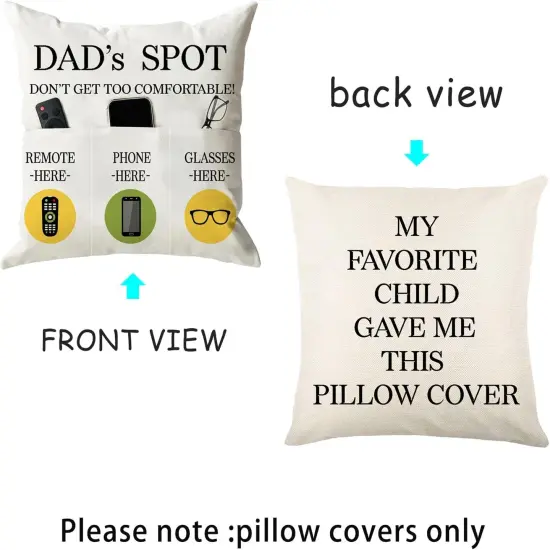Father's Day Throw Pillow Case, Dad's Spot Throw Pillow Covers 18 x 18 Inch，Dad Gifts from Daughter Son，Birthday Christmas Thanksgiving Day Gifts for Papa Stepdad ，3-Pocket {4}