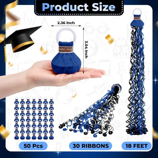 50 Pcs Graduation No Mess Confetti Popper Hand Throw Streamer Popper Bulk Colorful Party Confetti for 2025 Congrats Grad Birthday Wedding Party Celebration Supplies(Black, Blue) {2}