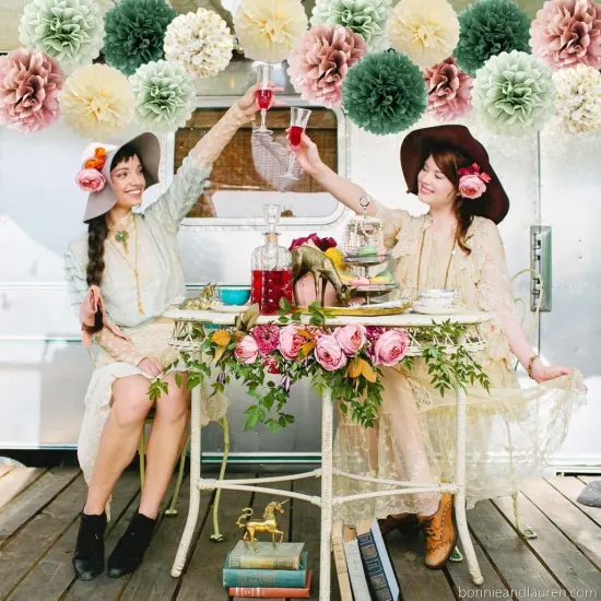 16pcs Dusty Rose Olive Sage Green Tissue Paper Pom Poms Ceiling Decors Flowers Sage Green Dusty Pink Party Decorations for Bridal Shower Baby Shower Rustic Wedding Birthday Engagement Party Decorations {5}