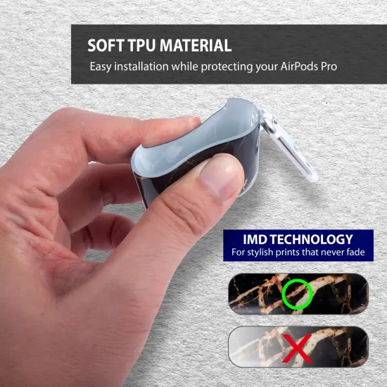 Marble Case Compatible with Airpods Pro, Glossy Soft TPU Protective Smooth Cover with Portable Keychain, Supports Wireless Charging, Shockproof & Anti-Scratch, Shinny Black Marble by Insten {5}