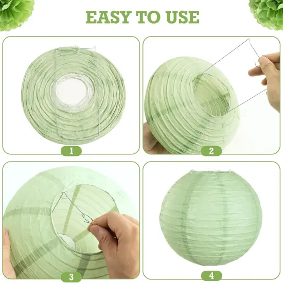 12Pcs Green and Brown Party Decorations Paper Tissue Pom Poms Honeycomb Balls Paper Fans Hanging Deco Green Lanterns for Jungle Safari Summer Birthday Wedding Party {3}