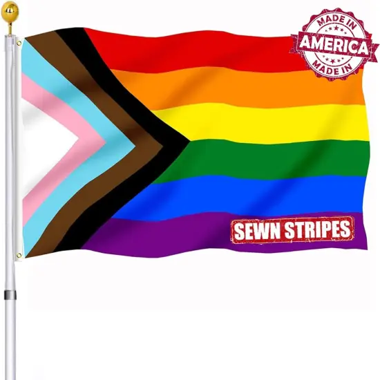 Progress Pride LGBTQ Flag 2x3 Outdoor Sewn Stripes- All Inlcusive Progressive Rainbow Nylon Flags for Bisexual LGBTQ Non Binary Lesbian Gay Transgender Prides Proculsexual {1}