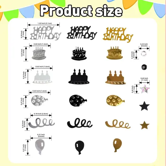 Happy Birthday Confetti, 1.6 oz Black Gold Silver Cake Balloon Star Goblet Bottle Glitter Confetti for Happy Birthday Party Decorations Boys Girls Kids Women Men Birthday Table Decorations {2}