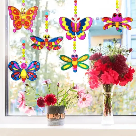 30 Sets Summer Butterfly Suncatchers Crafts Kit Dragonfly Suncatcher DIY Window Paint Art Suncatcher Kits {2}