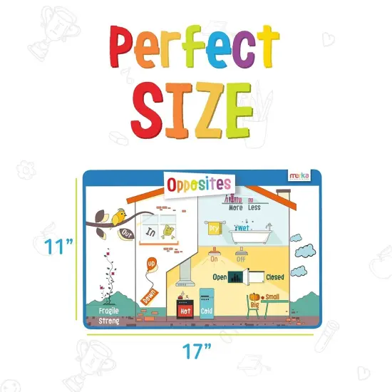 merka Kids Placemat, 4 Pack Toddler Educational Placemats 17x11 in, for Dining Table Features Days of the Week, Numbers 1-100, Months, Opposites, Silicone Reusable Wipeable Mats {4}