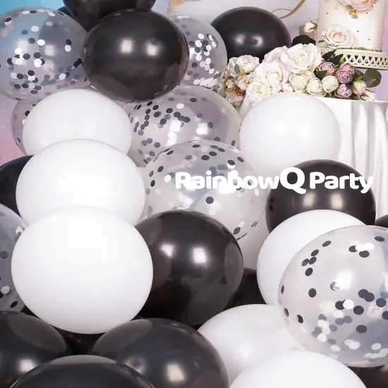 Metallic Shiny Black and White Latex Balloons 12 Inch 68PCS White Black {5}