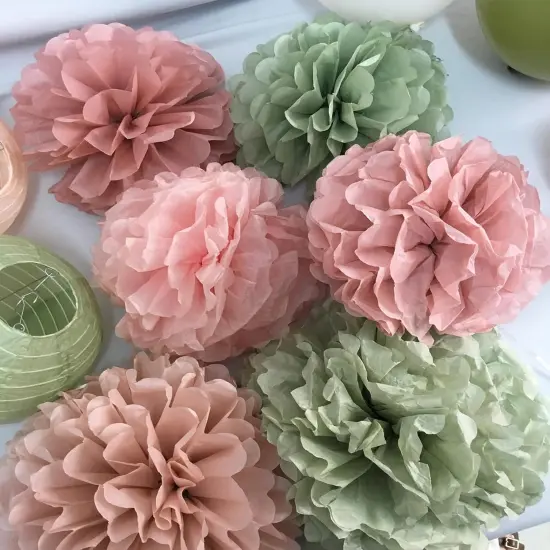 Bachelorette Decorations Pink Green- Bridal Shower Party Decor and Supplies Kit for Wedding With Foil Balloons Table Confetti Scatters Hanging Paper Lantern Tissue Flowers (Sage Green + Rose Pink) {4}