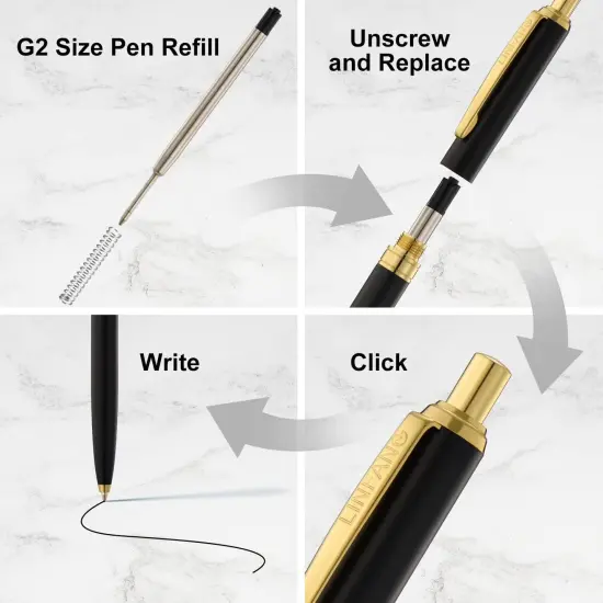4 Pack Ballpoint Pens, Premium Retractable Metal Ballpoint Pen, Matte Black with Gold Trim, Medium Point 1.0mm Black Ink Pen for Home School Work Office Supplies, Extra 4 Refills {3}
