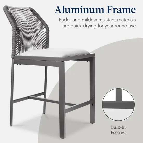 Best Choice Products Set of 2 Indoor Outdoor Counter Height Barstools w/ All-Weather Rope & Aluminum Charcoal/Graphite {6}