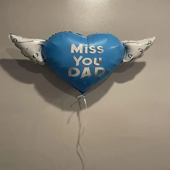 Miss You Dad Heavenly Balloons heart shaped with angel wings (Blue) {2}