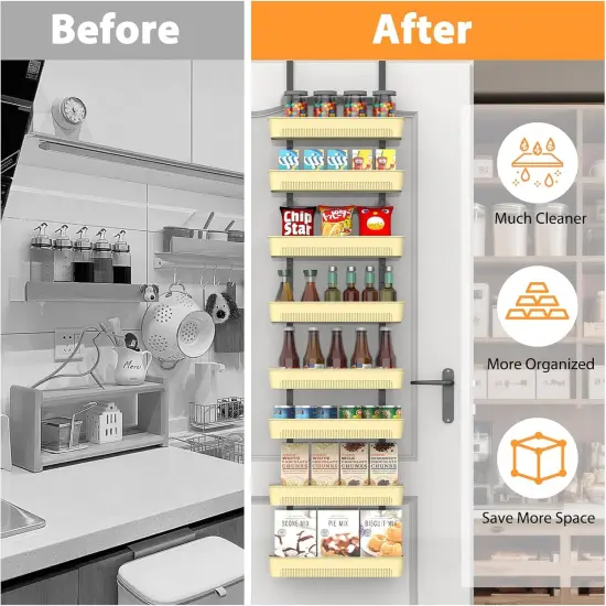8-Tier Over The Door Pantry Organizer with Adjustable Baskets - Black Hanging Spice Rack, Door-Mounted Storage for Kitchen, Bathroom, Laundry Room - No Drilling {4}