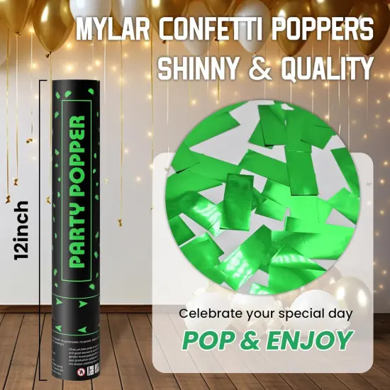 Party Poppers Confetti Cannon 12 Pack Green Confetti Popper Cannons 12Inch Mylar Confetti Shooters Green Confetti Party Cannons Bulk for Wedding Birthday Graduation Baby Shower Party Celebrations {4}