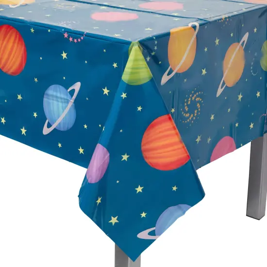 3 Pack Plastic Outer Space Tablecloths, Disposable Planets Table Covers for Galaxy Birthday Party Decorations (54 x 108 In) Blue {4}