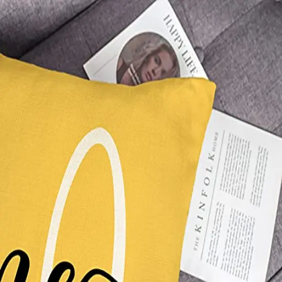 4TH Emotion Hello Sunshine Pillow Cover Farmhouse Yellow Lumbar Pillow Cover Spring Summer Decorations Cushion Case for Sofa Couch Polyester Linen 12x20 Inches {6}