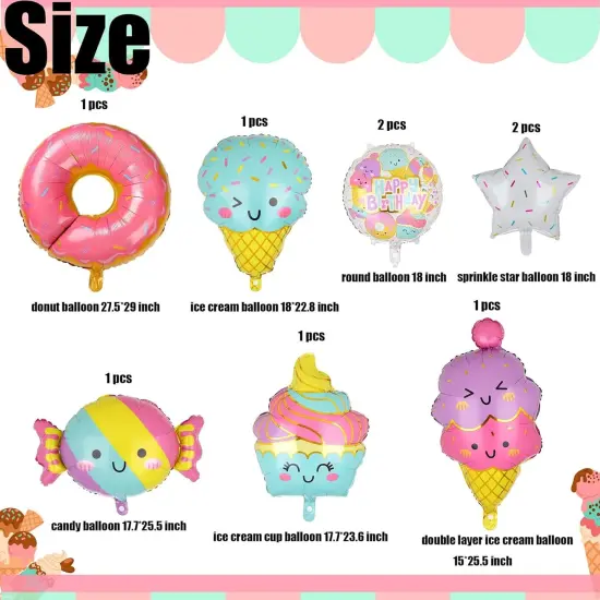 Ice Cream Balloons Donut Candy Themed Baby Shower Kids Sweet Summer Birthday Party Decor 9 Pcs {2}