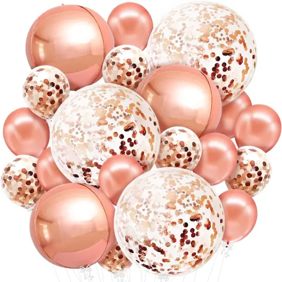 Huge Rose Gold Balloons With Confetti - 36 Inch, Pack of 21 | Rose Gold Confetti Balloons for Rose Gold Party Decorations | Rose Gold Birthday Balloons for Rose Gold Birthday Decorations {1}