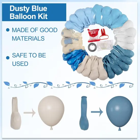 173Pcs Dusty Blue Balloon Arch Garland Kit, Baby Light Dusty Blue White Sand Metallic Blue Confetti Balloons for Boy Baby Shower Gender Reveal Wedding Birthday Party Decorations Supplies {3}