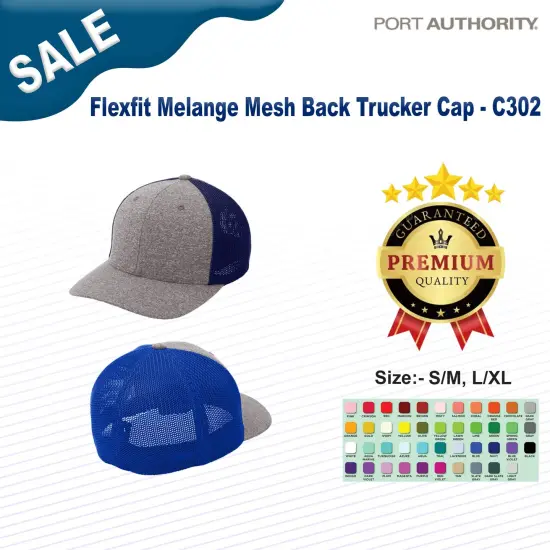 Port Authority&reg; Flexfit Melange Mesh Back Trucker Cap True Royal/Grey Heat {3}