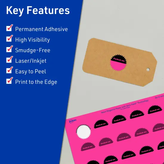 Avery Neon Magenta Paper Labels, 1" Starburst {2}