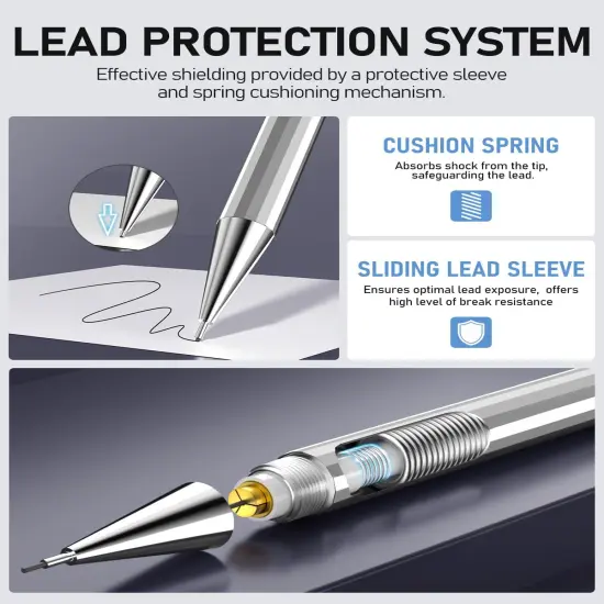 0.9mm Metal Mechanical Pencil Set with Case - 4PCS Fancy Mechanical Pencils, 8 Tubes HB #2 Lead Refills, 3PCS 4B Erasers and 9PCS Eraser Refills, Led Pencils Mechanical for Writing {3}