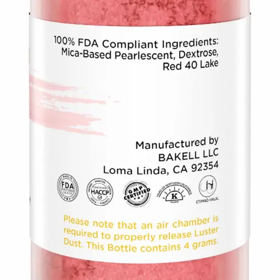 Bakell - Patriot Red Luster Dust (4g, 1x Pump) Edible Vegan Dust & Paint for Baking, Desserts and Beverages {5}