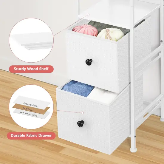 55.9" Tall Bathroom Storage Cabinet Freestanding - Slim Corner Organizer with 2 Drawers & 5 Shelves, Narrow Floor Cabinet for Bathroom, Kitchen, Living Room - White {3}