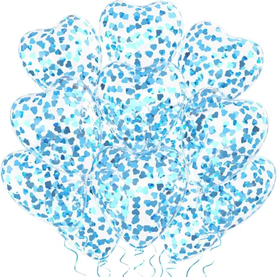 30 Pcs Light Blue Heart Confetti Latex Balloons {1}